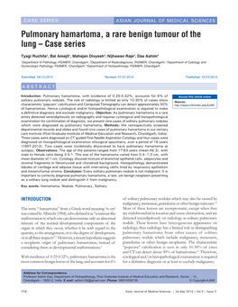 Pulmonary Hamartoma, a Rare Benign Tumour of the Lung – Case Series