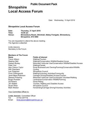 (Public Pack)Agenda Document for Shropshire Local Access Forum, 21
