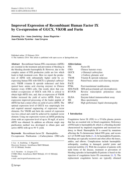Improved Expression of Recombinant Human Factor IX by Co-Expression of GGCX, VKOR and Furin