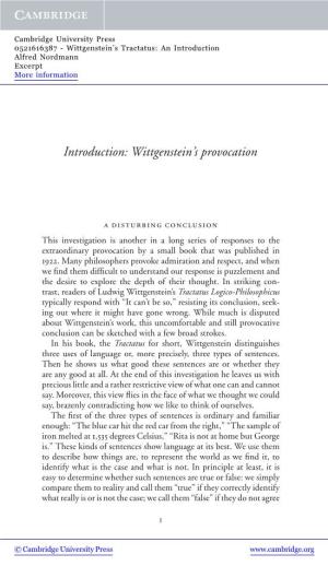 Introduction: Wittgenstein's Provocation