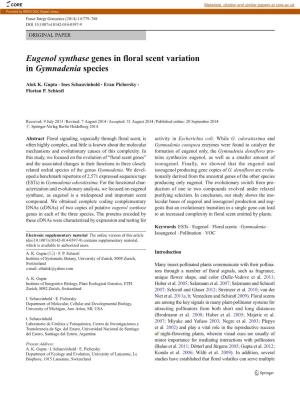 Eugenol Synthase Genes in Floral Scent Variation in Gymnadenia Species