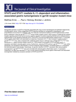 STAT3 and STAT1 Mediate IL-11–Dependent and Inflammation- Associated Gastric Tumorigenesis in Gp130 Receptor Mutant Mice