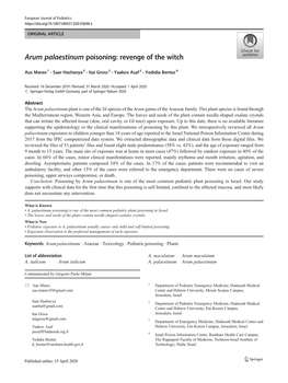 Arum Palaestinum Poisoning: Revenge of the Witch