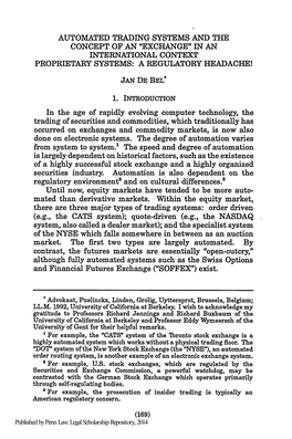 Automated Trading Systems and the Concept of an Exchange in an International Context Proprietary Systems