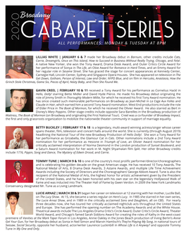 Broadwaycabaret SERIES 2020 ALL PERFORMANCES: MONDAY & TUESDAY at 8PM
