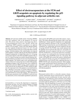 Effect of Electroacupuncture at the ST36 and GB39 Acupoints on Apoptosis by Regulating the P53 Signaling Pathway in Adjuvant Arthritis Rats