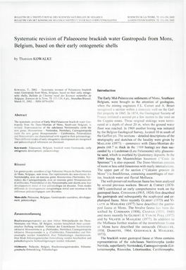 Systematic Revision of Palaeocene Brackish Water Gastropoda from Mons, Belgium, Based on Their Early Ontogenetic Shells