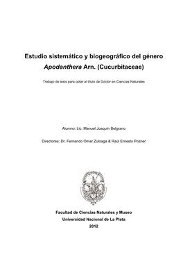 Estudio Sistemático Y Biogeográfico Del Género Apodanthera Arn