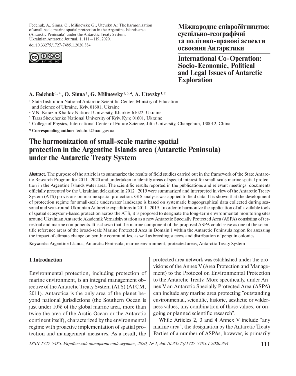 Antarctic Peninsula) Under the Antarctic Treaty System, Суспільно-Географічні Ukrainian Antarctic Journal, 1, 111—119, 2020