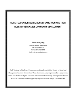 Higher Education Institutions in Cameroon and Their Role in Sustainable Community Development