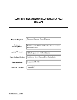 Hatchery and Genetic Management Plan (Hgmp)