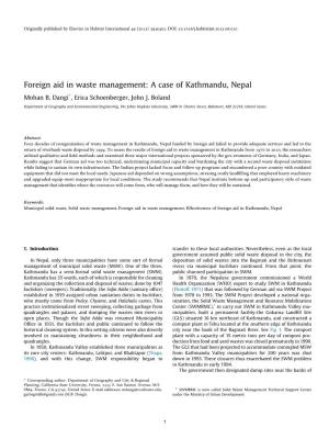 Foreign Aid in Waste Management: a Case of Kathmandu, Nepal * Mohan B