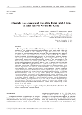 Extremely Halotolerant and Halophilic Fungi Inhabit Brine in Solar Salterns Around the Globe