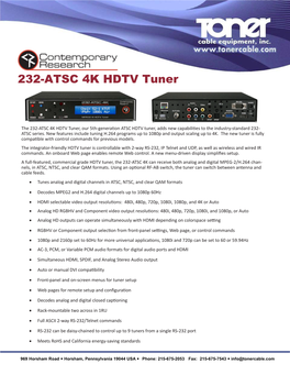 Contemporary Research 232-ATSC+1 HDTV Tuner TCE CABLE TOOLS.Qxd