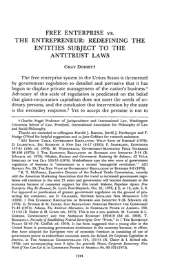 FREE ENTERPRISE Vs. the ENTREPRENEUR: REDEFINING the ENTITIES SUBJECT to the ANTITRUST LAWS