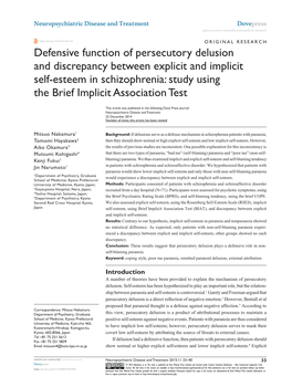 Defensive Function of Persecutory Delusion and Discrepancy Between Explicit and Implicit Self-Esteem in Schizophrenia: Study Using the Brief Implicit Association Test