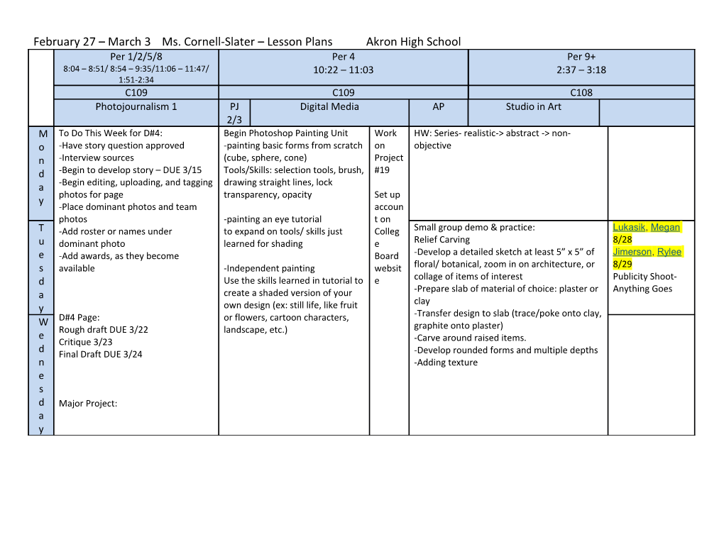 February 27 March 3Ms. Cornell-Slater Lesson Plansakron High School