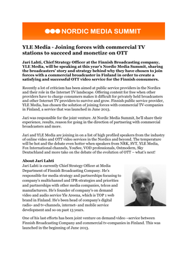 YLE Media - Joining Forces with Commercial TV Stations to Succeed and Monetize on OTT
