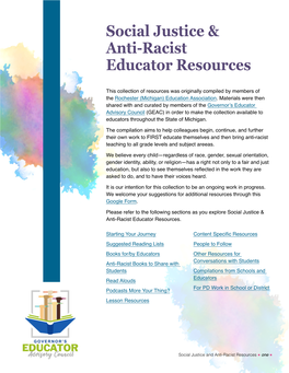 Social Justice & Anti‑Racist Educator Resources