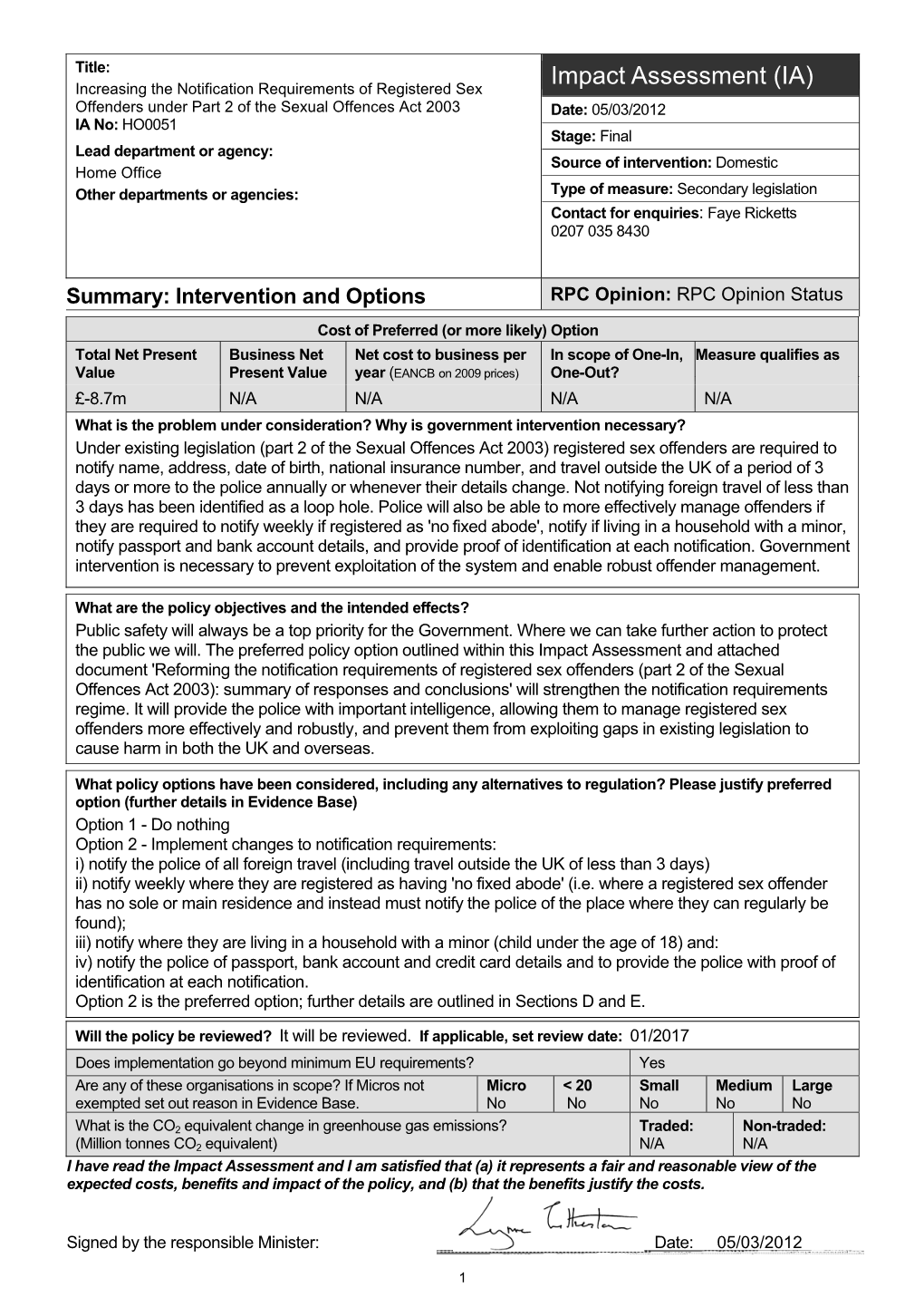 Increasing the Notification Requirements for Registered Sex Offenders Under Part 2 of the Sexual Offences