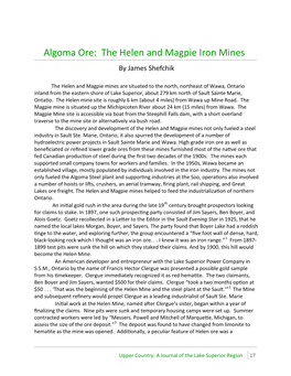 Algoma Ore: the Helen and Magpie Iron Mines by James Shefchik