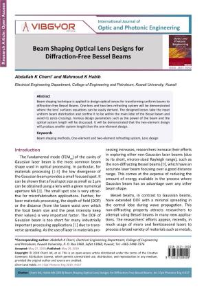 Beam Shaping Optical Lens Designs for Diffraction-Free Bessel Beams