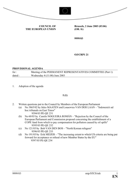 9999/03 Mip/STCS/Mh 1 COUNCIL of the EUROPEAN UNION