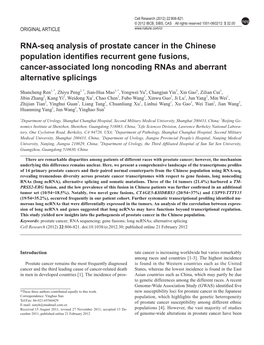 RNA-Seq Analysis of Prostate Cancer in the Chinese Population Identifies Recurrent Gene Fusions, Cancer-Associated Long Noncodin