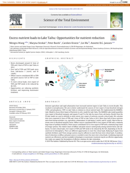 Excess Nutrient Loads to Lake Taihu: Opportunities for Nutrient Reduction