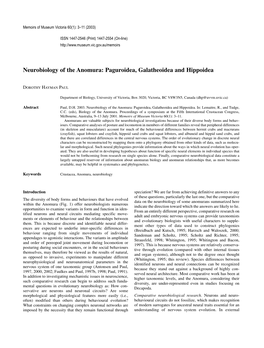 Neurobiology of the Anomura: Paguroidea, Galatheoidea and Hippoidea