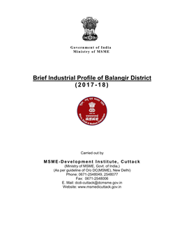 Brief Industrial Profile of Balangir District (2017-18)