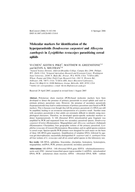 Molecular Markers for Identification of the Hyperparasitoids Dendrocerus