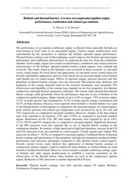 Biofuels and Thermal Barrier: a Review on Compression Ignition Engine Performance, Combustion and Exhaust Gas Emission