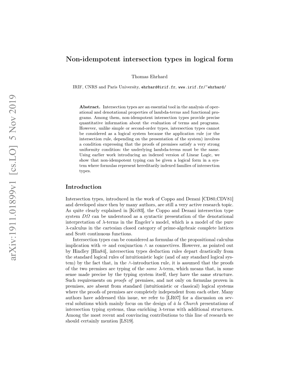 Non-Idempotent Intersection Types in Logical Form