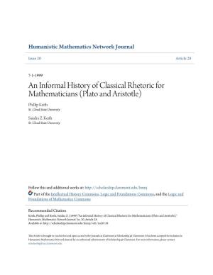 An Informal History of Classical Rhetoric for Mathematicians (Plato and Aristotle) Phillip Keith St