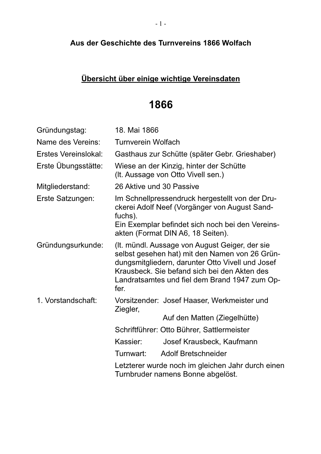 Aus Der Geschichte Des Turnvereins 1866 Wolfach