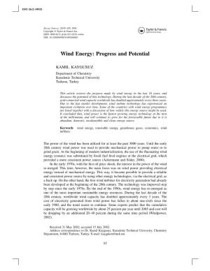 Wind Energy: Progress and Potential