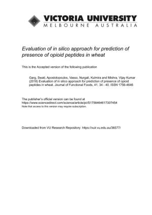 Evaluation of in Silico Approach for Prediction of Presence of Opioid Peptides in Wheat