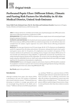 Perforated Peptic Ulcer: Different Ethnic, Climatic and Fasting Risk Factors for Morbidity in Al-Ain Medical District, United Arab Emirates