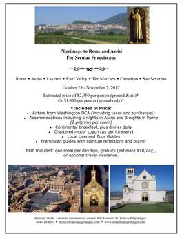 Pilgrimage to Rome and Assisi for Secular Franciscans