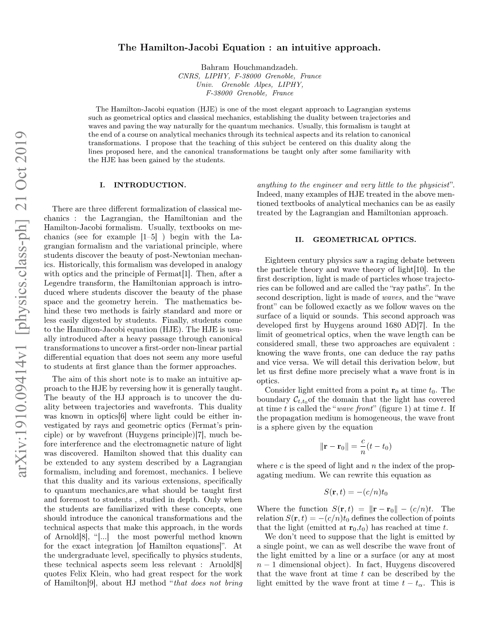 The Hamilton-Jacobi Equation: an Intuitive Approach