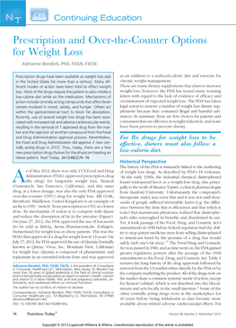 Prescription and Over-The-Counter Options for Weight Loss Adrianne Bendich, Phd, FASN, FACN
