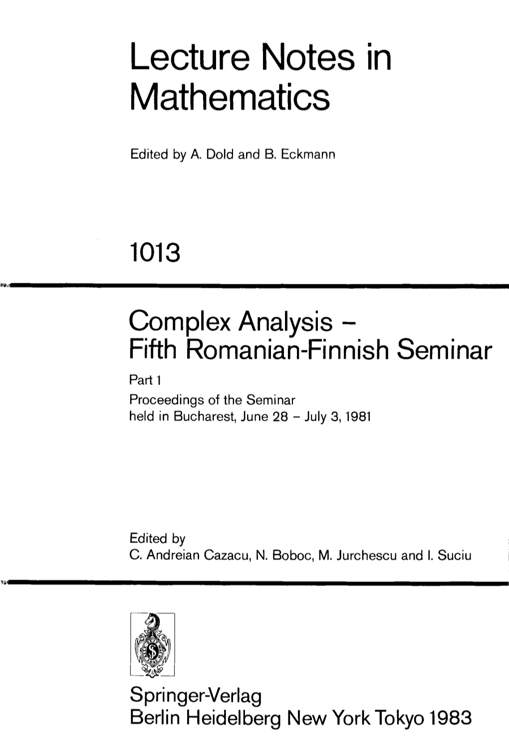 Lecture Notes in Mathematics