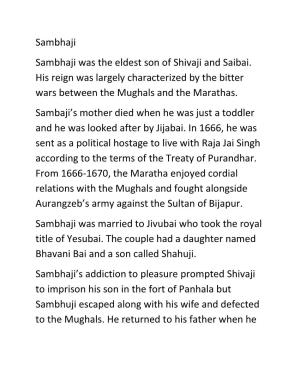 Sambhaji Maharaj and the Successors of Shivaji