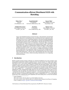 Communication-Efficient Distributed SGD with Sketching