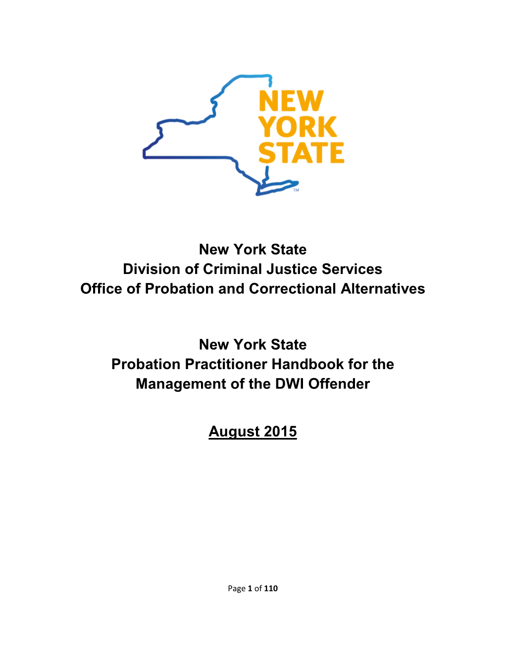 Probation Practitioner Handbook for the Management of the DWI Offender