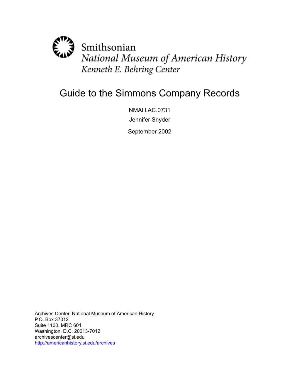 Guide to the Simmons Company Records