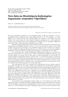 New Data on Montivipera Kuhrangica (Squamata: Serpentes: Viperidae)