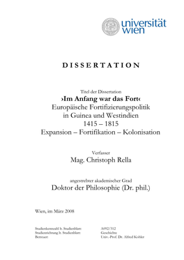 ›Im Anfang War Das Fort‹ Europäische Fortifizierungspolitik in Guinea Und Westindien 1415 – 1815 Expansion – Fortifikation – Kolonisation