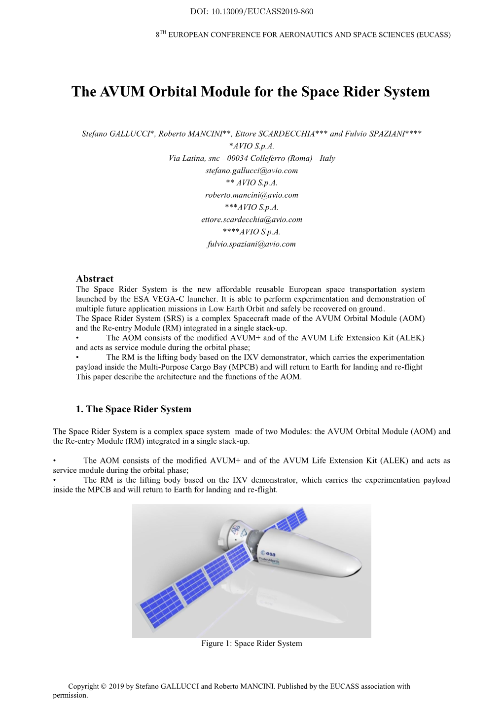 The AVUM Orbital Module for the Space Rider System